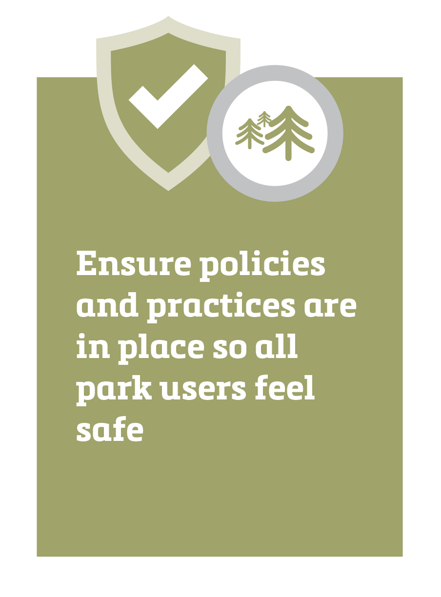 Ensure policies and practices are in place so all park users feel safe